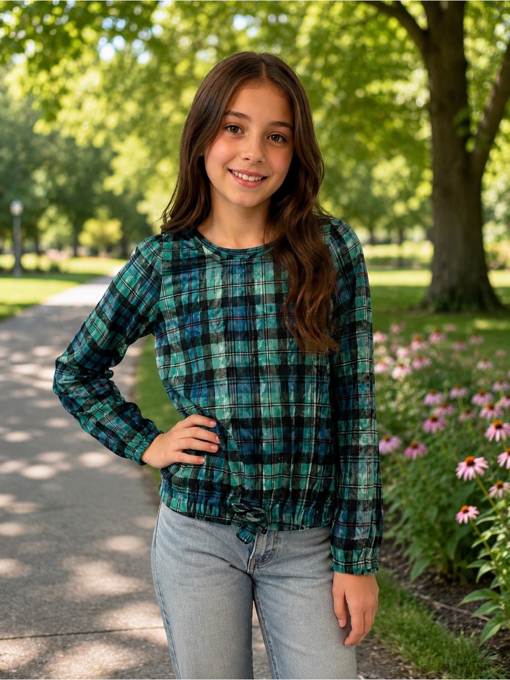 Levi’s Girls Plaid Long Sleeve Top Size M 10-12 NWT Elastic Hem